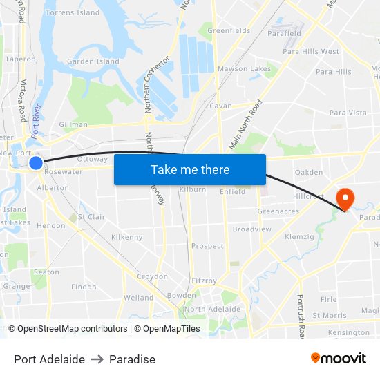 Port Adelaide to Paradise map