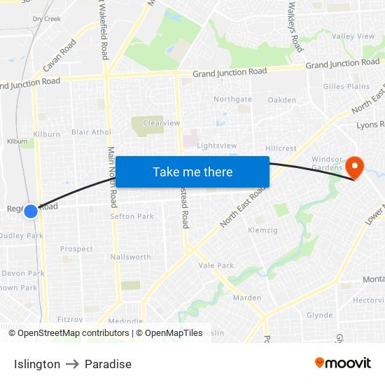 Islington to Paradise map