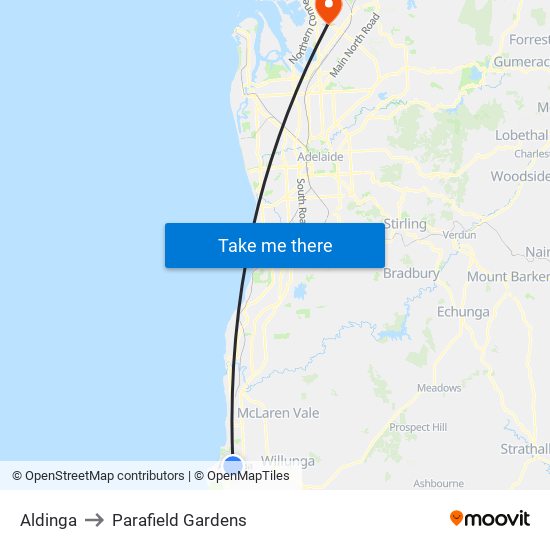 Aldinga to Parafield Gardens map