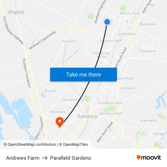 Andrews Farm to Parafield Gardens map