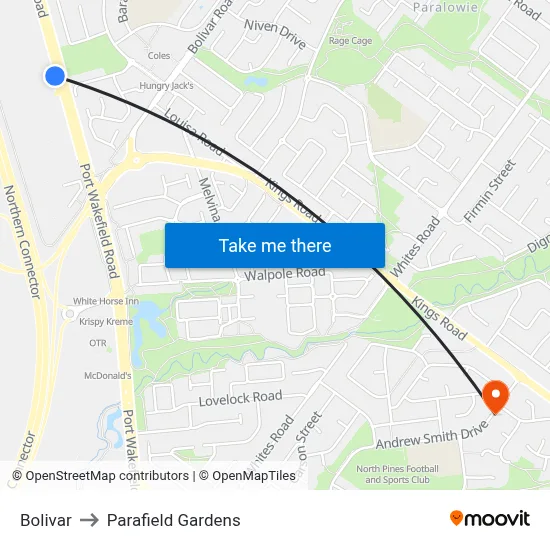 Bolivar to Parafield Gardens map