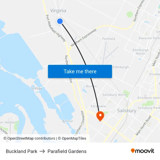 Buckland Park to Parafield Gardens map