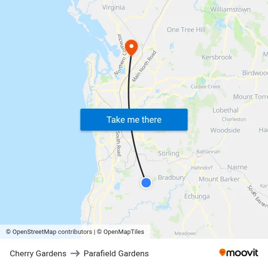 Cherry Gardens to Parafield Gardens map
