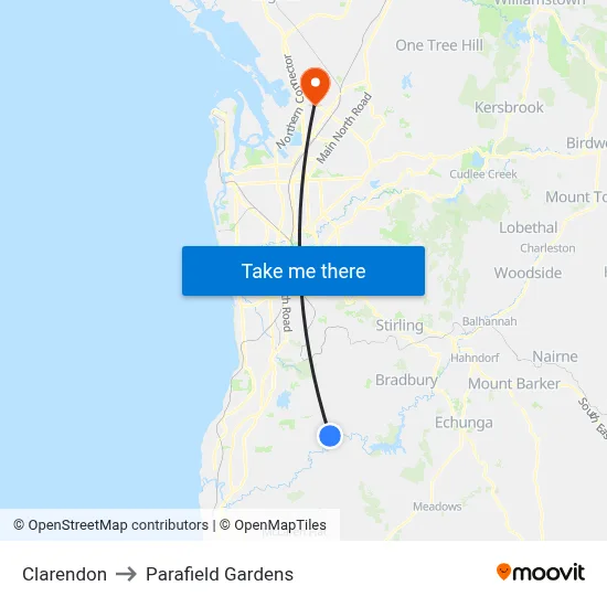 Clarendon to Parafield Gardens map