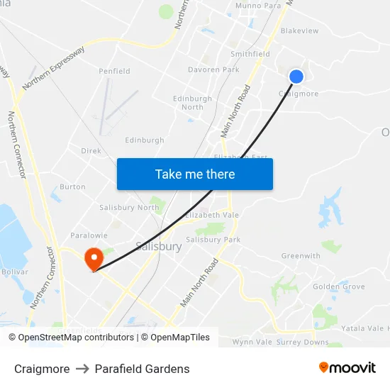 Craigmore to Parafield Gardens map