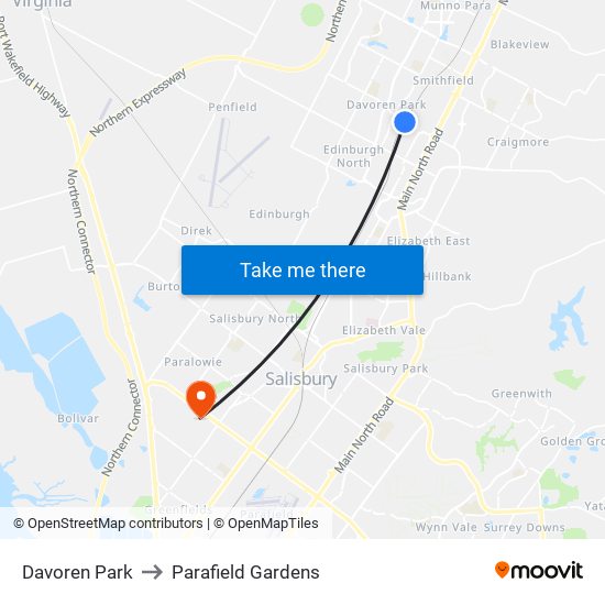 Davoren Park to Parafield Gardens map