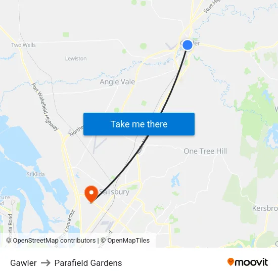 Gawler to Parafield Gardens map