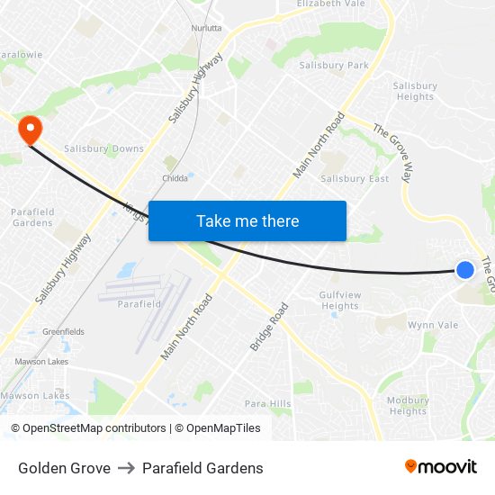 Golden Grove to Parafield Gardens map