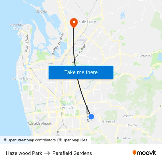 Hazelwood Park to Parafield Gardens map