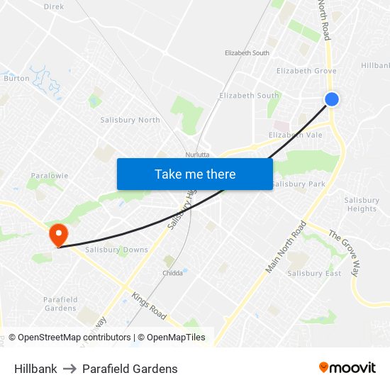 Hillbank to Parafield Gardens map