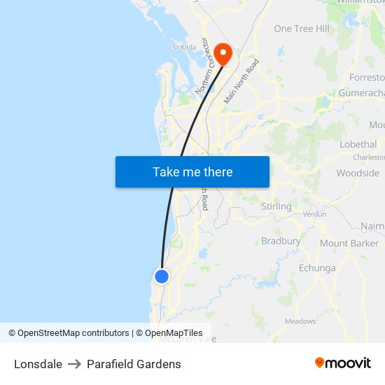 Lonsdale to Parafield Gardens map