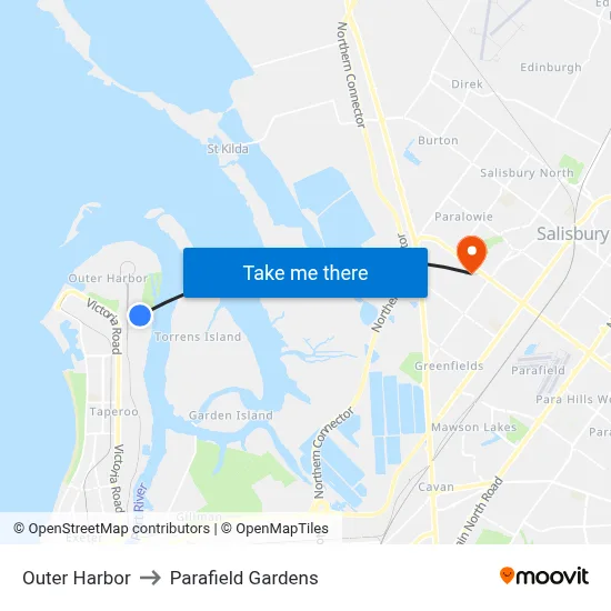 Outer Harbor to Parafield Gardens map