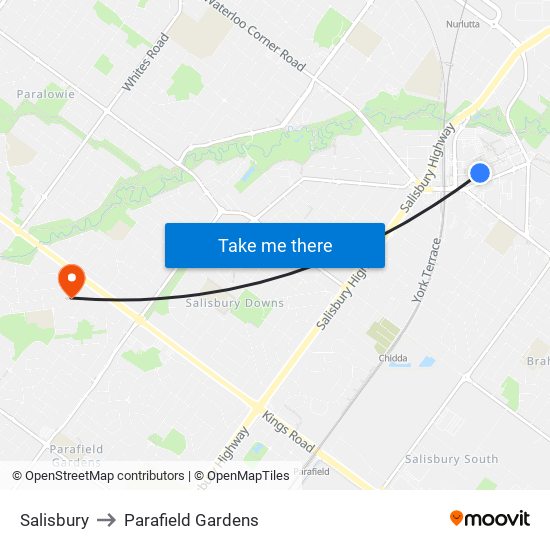 Salisbury to Parafield Gardens map