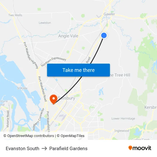 Evanston South to Parafield Gardens map