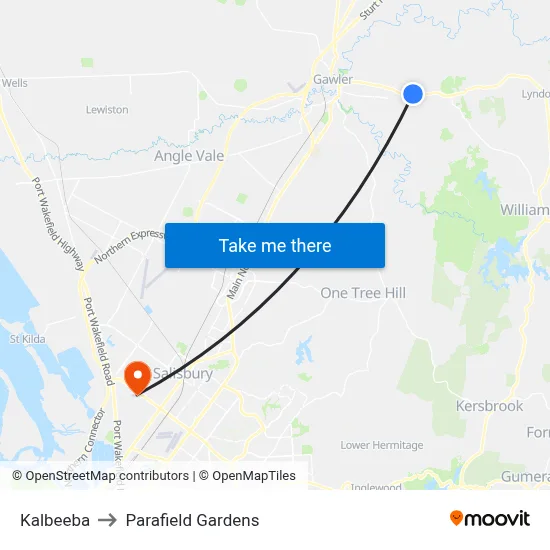 Kalbeeba to Parafield Gardens map