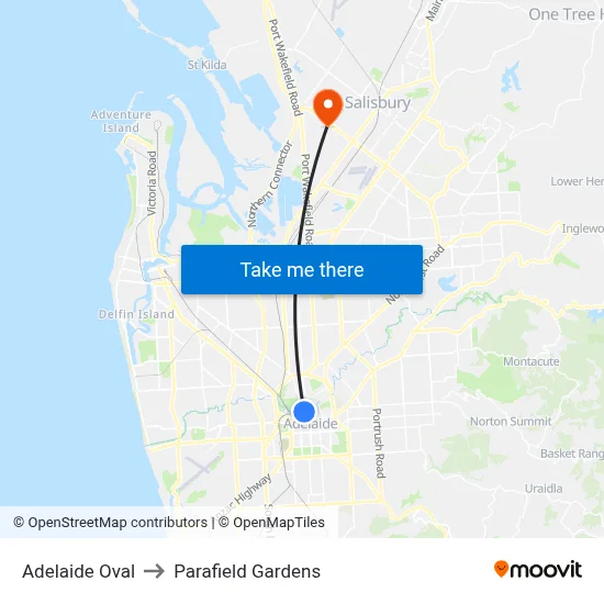 Adelaide Oval to Parafield Gardens map