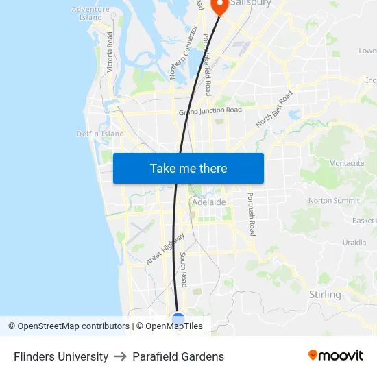 Flinders University to Parafield Gardens map