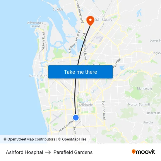 Ashford Hospital to Parafield Gardens map