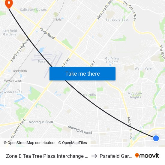 Zone E Tea Tree Plaza Interchange - East side to Parafield Gardens map