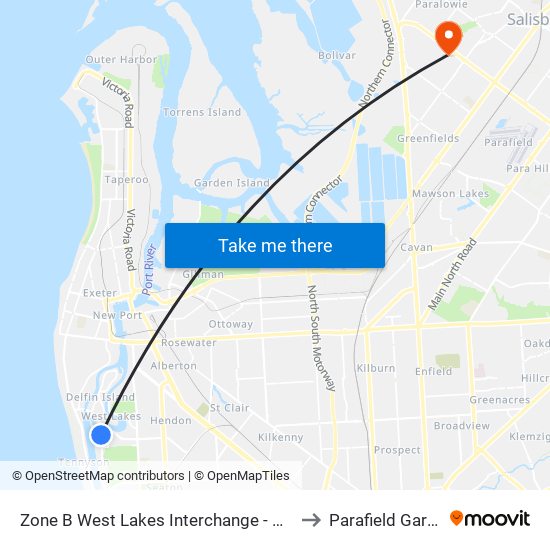 Zone B West Lakes Interchange - West side to Parafield Gardens map