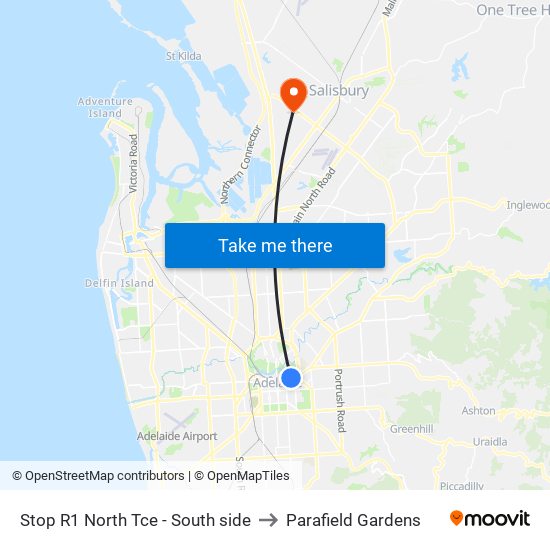 Stop R1 North Tce - South side to Parafield Gardens map