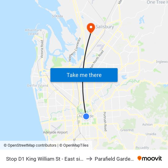 Stop D1 King William St - East side to Parafield Gardens map