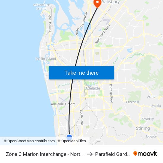 Zone C Marion Interchange - North side to Parafield Gardens map