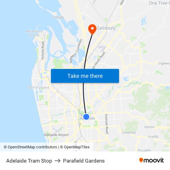 Adelaide Tram Stop to Parafield Gardens map