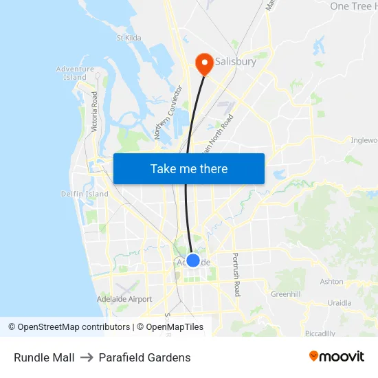 Rundle Mall to Parafield Gardens map