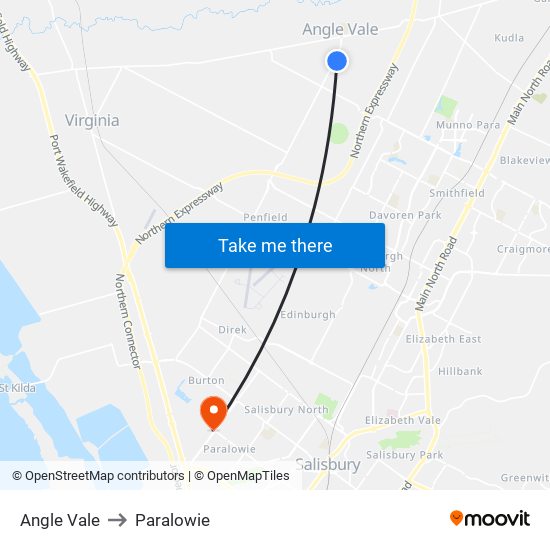 Angle Vale to Paralowie map