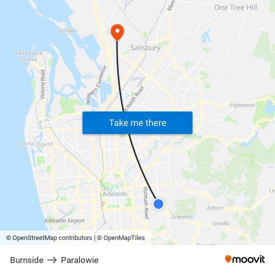 Burnside to Paralowie map