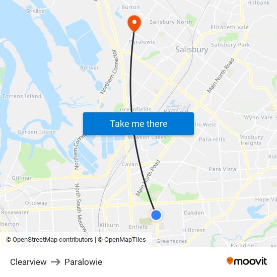 Clearview to Paralowie map