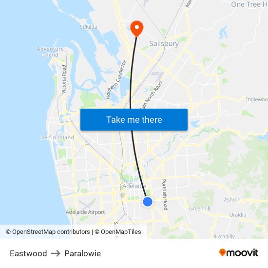 Eastwood to Paralowie map