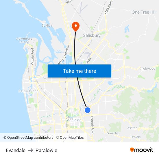 Evandale to Paralowie map