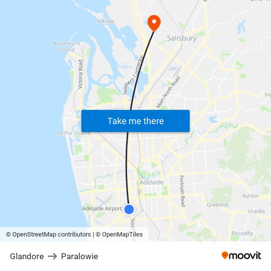 Glandore to Paralowie map