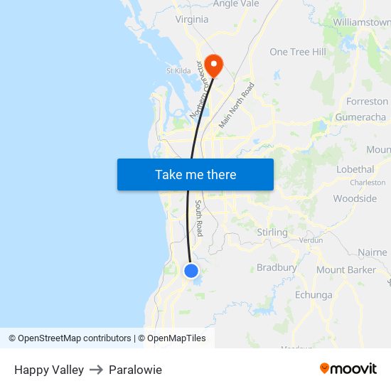 Happy Valley to Paralowie map