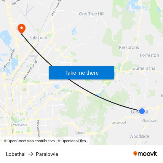 Lobethal to Paralowie map