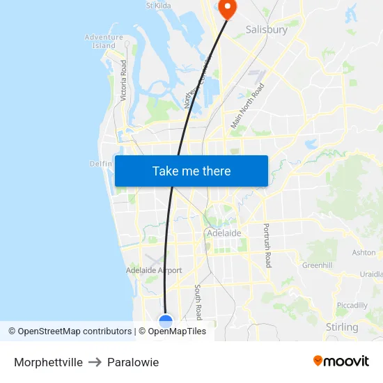 Morphettville to Paralowie map