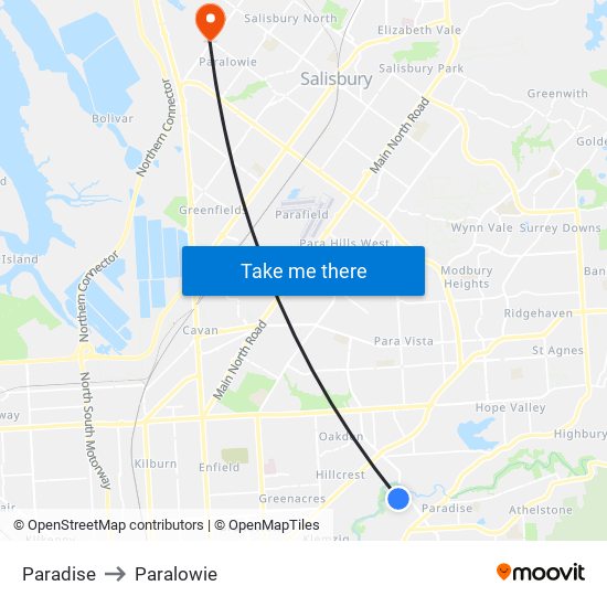 Paradise to Paralowie map