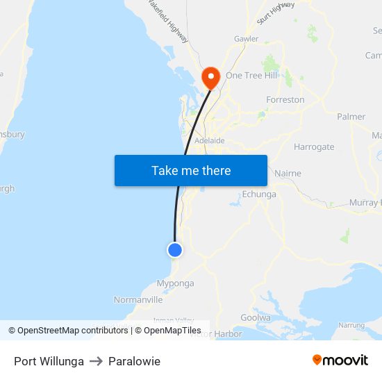 Port Willunga to Paralowie map