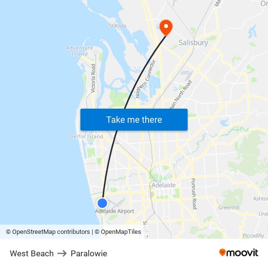 West Beach to Paralowie map