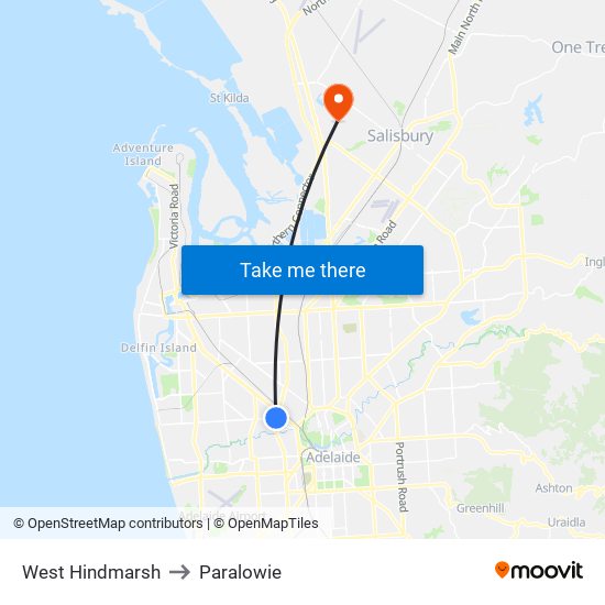 West Hindmarsh to Paralowie map