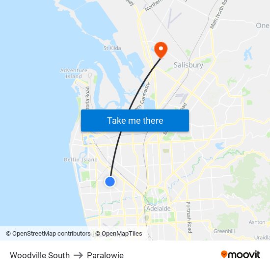 Woodville South to Paralowie map