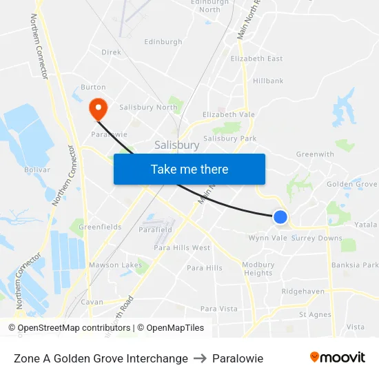 Zone A Golden Grove Interchange to Paralowie map