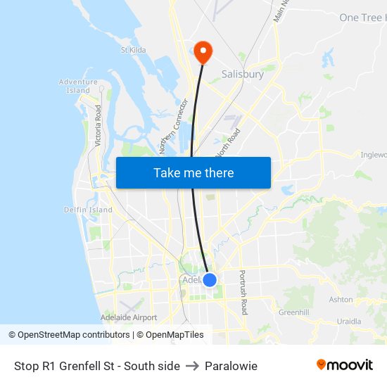 Stop R1 Grenfell St - South side to Paralowie map