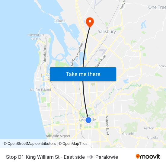 Stop D1 King William St - East side to Paralowie map