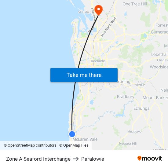 Zone A Seaford Interchange to Paralowie map