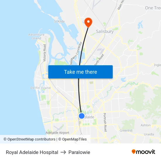 Royal Adelaide Hospital to Paralowie map