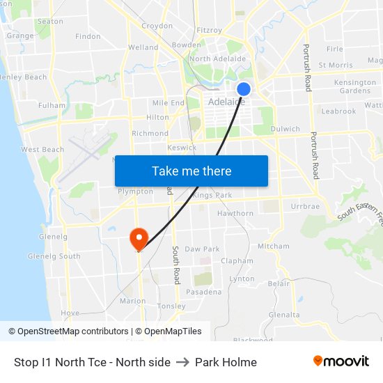 Stop I1 North Tce - North side to Park Holme map