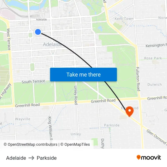 Adelaide to Parkside map